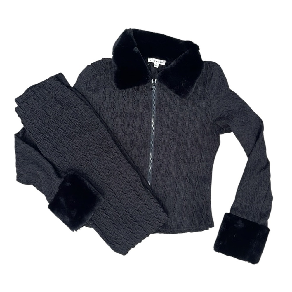 Ellie & Kate Cable knit Legging & Jacket with Fur Collar and Cuffs